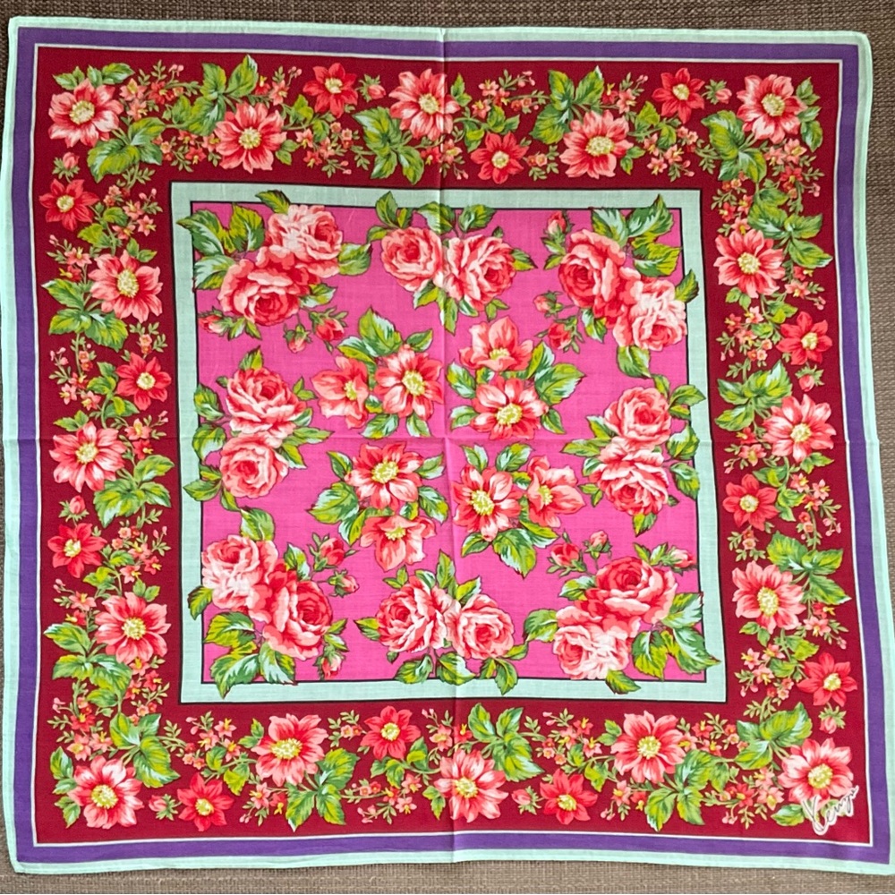 Stunning Vintage Kenzo Floral Pink Neckerchief Scarf